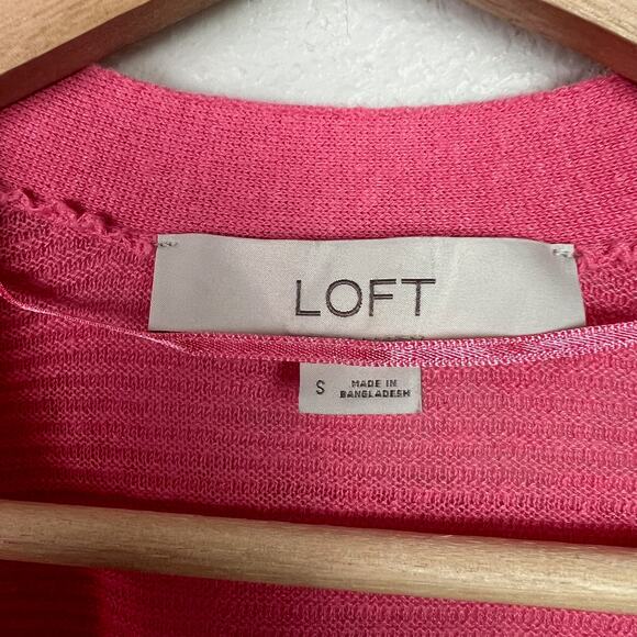 Loft Women's Size Small Linen Blend Long Open Pink Cardigan Ribbed Lightweight - Picture 3 of 10